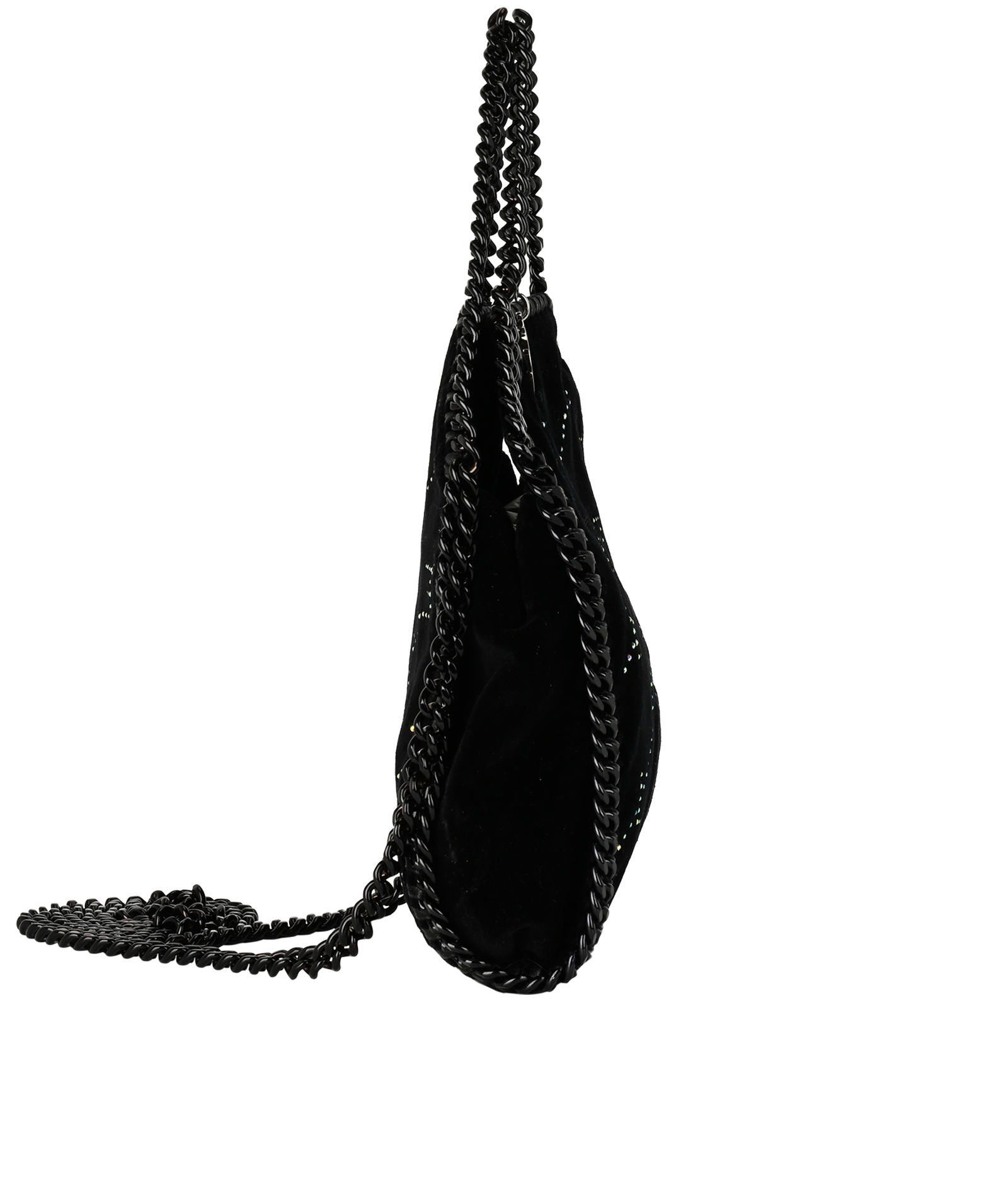 Logo Embellished Mini Falabella, &pound;395, Handbags, Black, Velvet, Side view